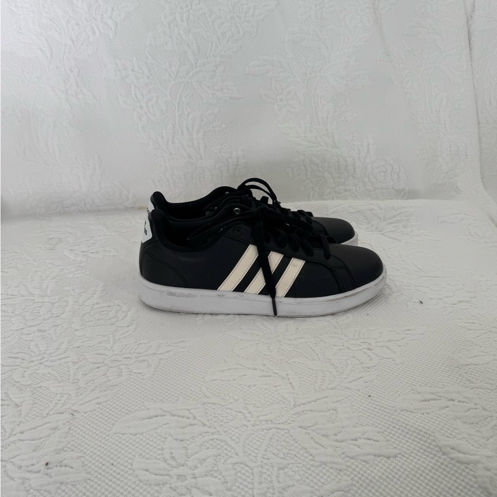 Adidas Women's Black Sneakers with White Stripes